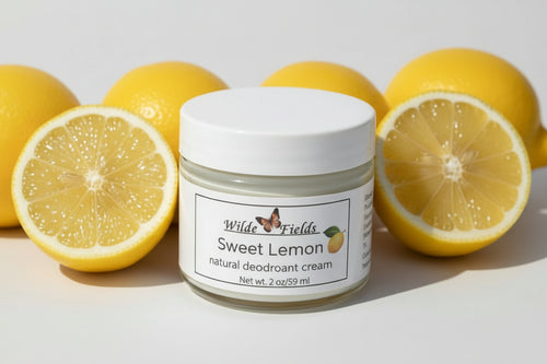 Jar of Sweet Lemon deodorant cream on a white background